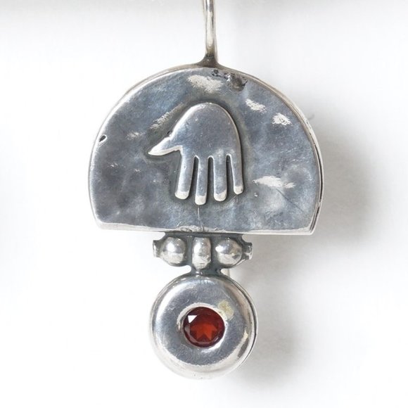 Designer Silver Earrings with Garnets - Picture 2 of 4